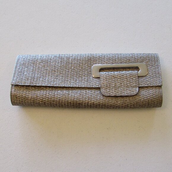 Big Buddha Woven Tan/Gold Clutch Bag - Like New - 12"x4.5" - Picture 2 of 16